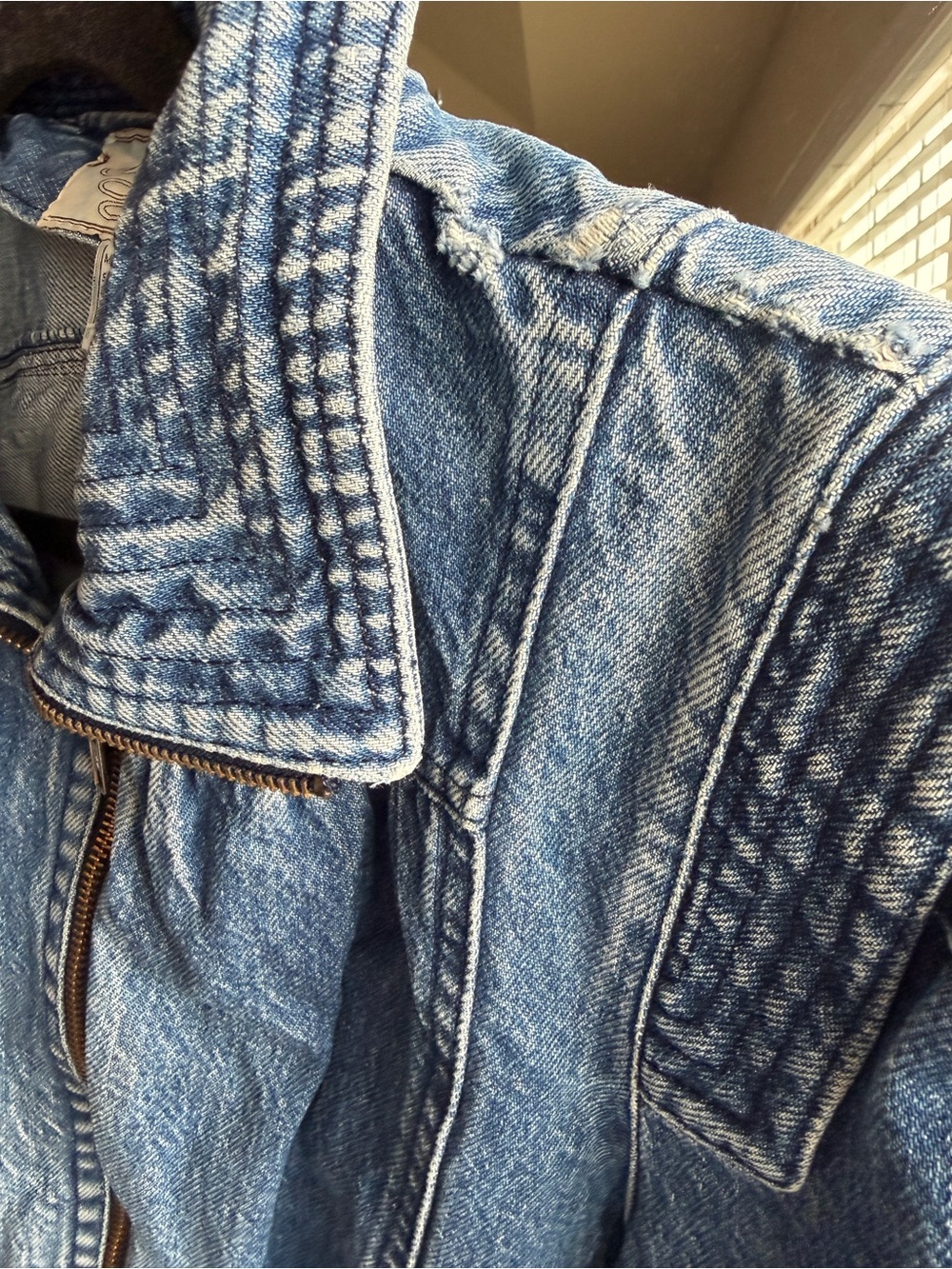 Vintage 80s Learsi Puffed Shoulder Denim Jacket M Boho Acid Wash Moto Bomber - Picture 9 of 11